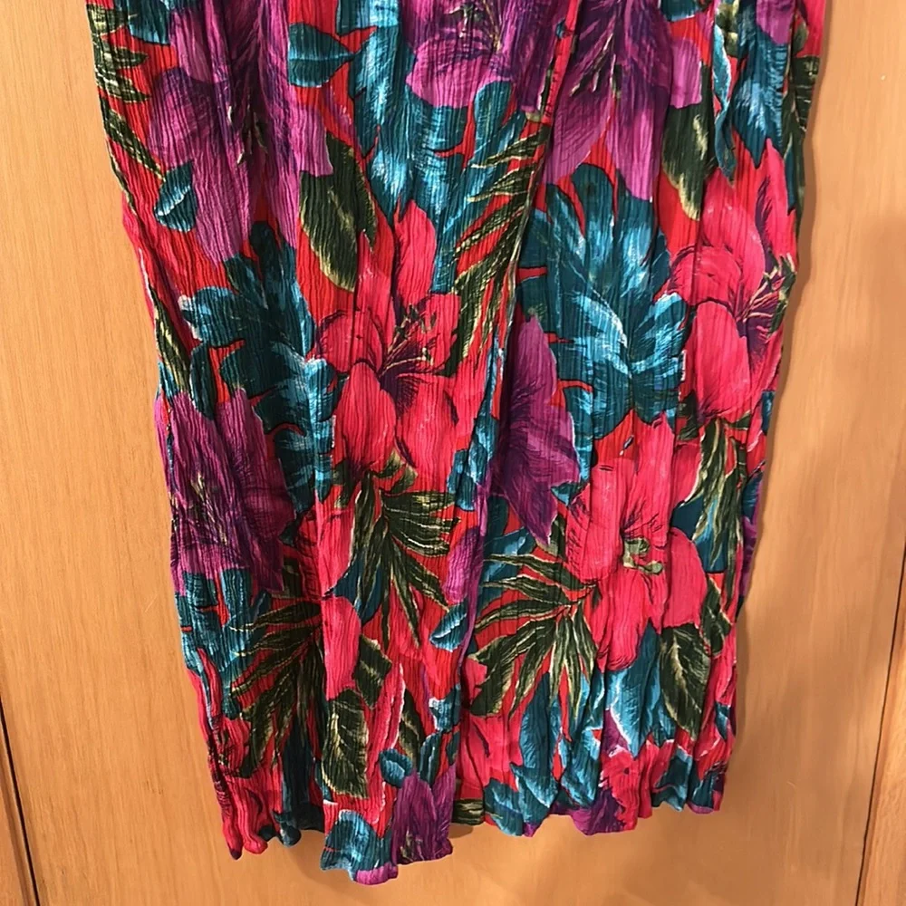 Metro Collection Vintage Gauzy Hawaiian Floral Midi Skirt Red Purple Size Large